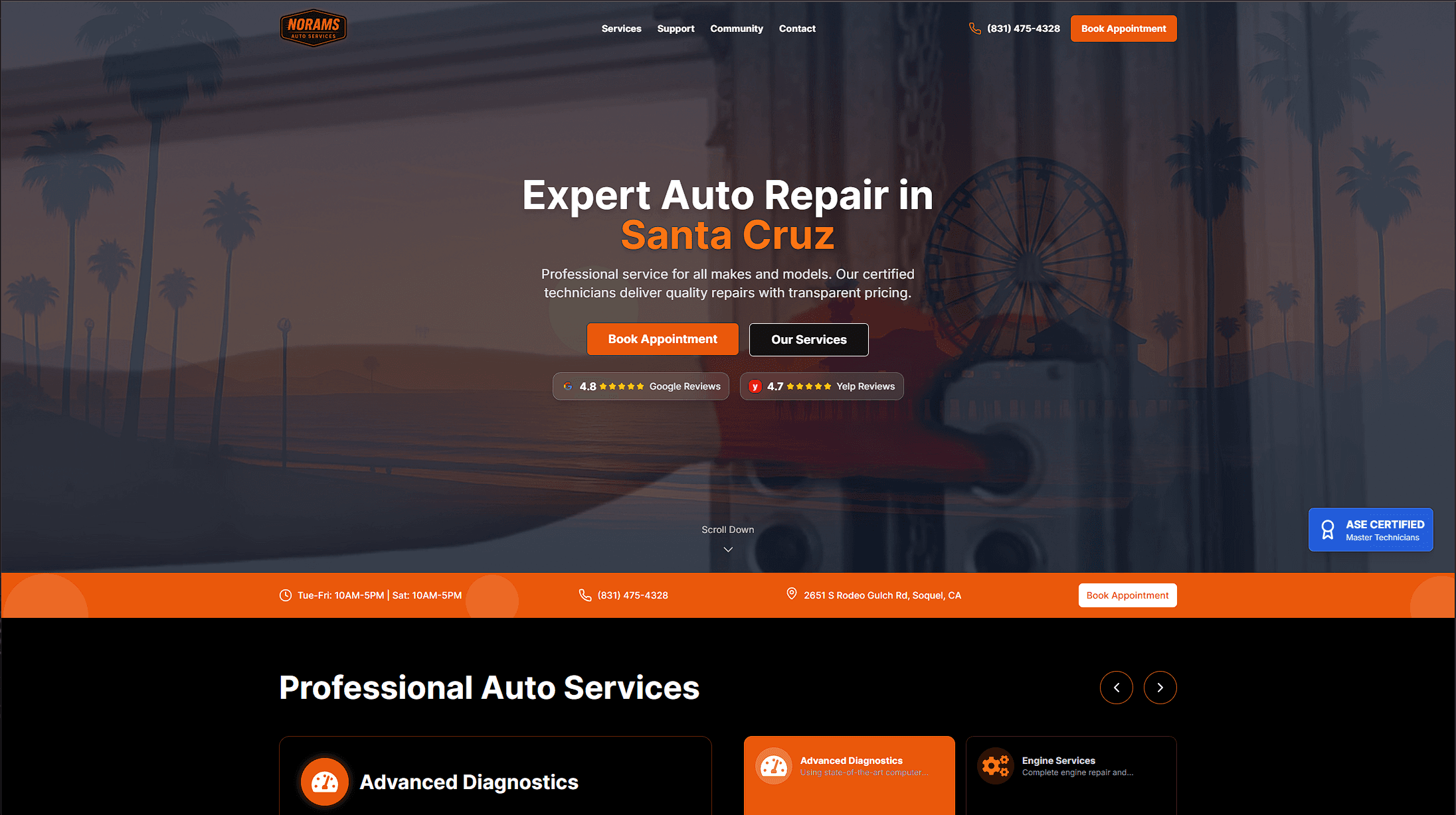 Auto services website homepage