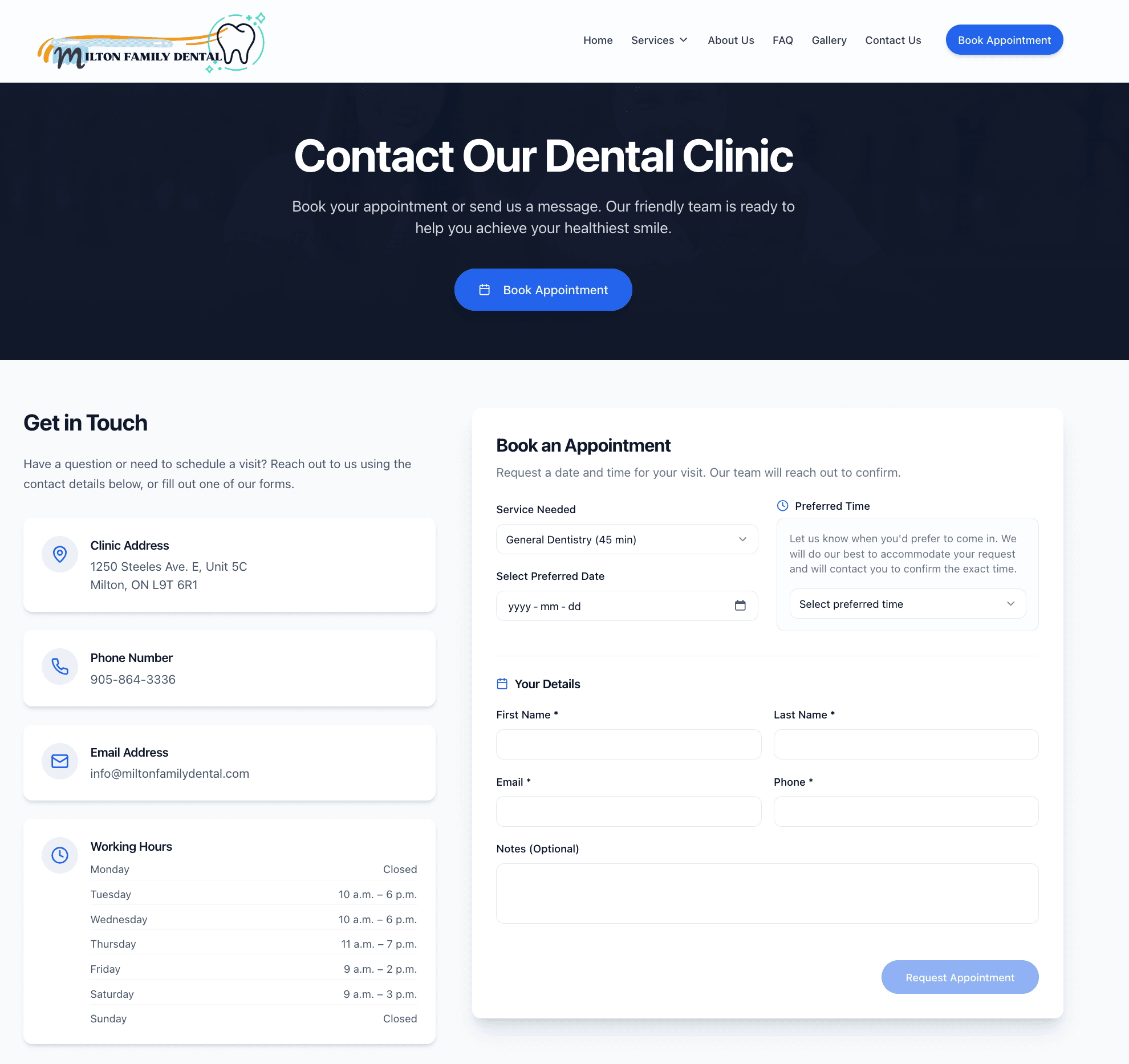 New Milton Family Dental website design mockup showing modern layout and clear CTAs