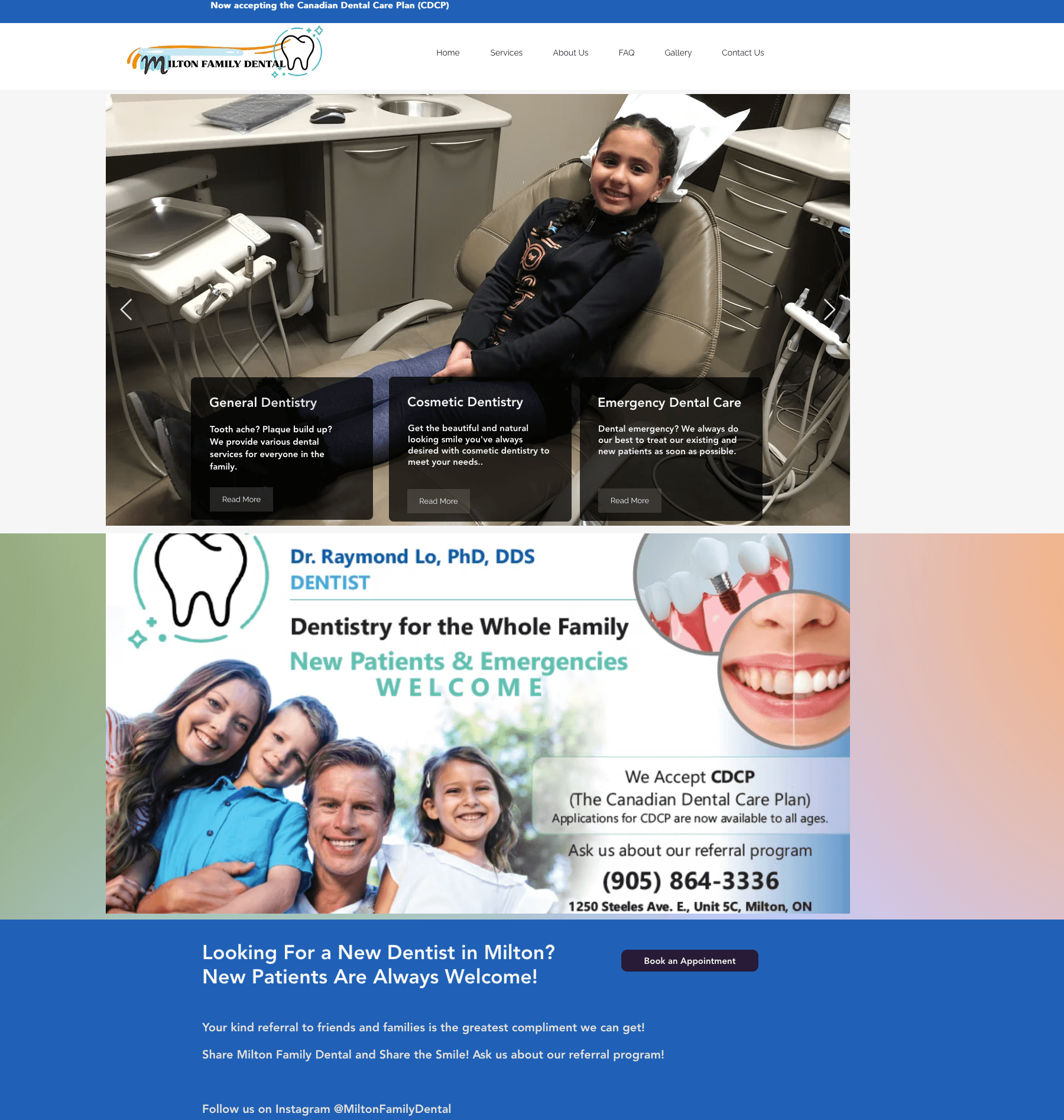 Old Milton Family Dental website — slow, outdated, no booking capability