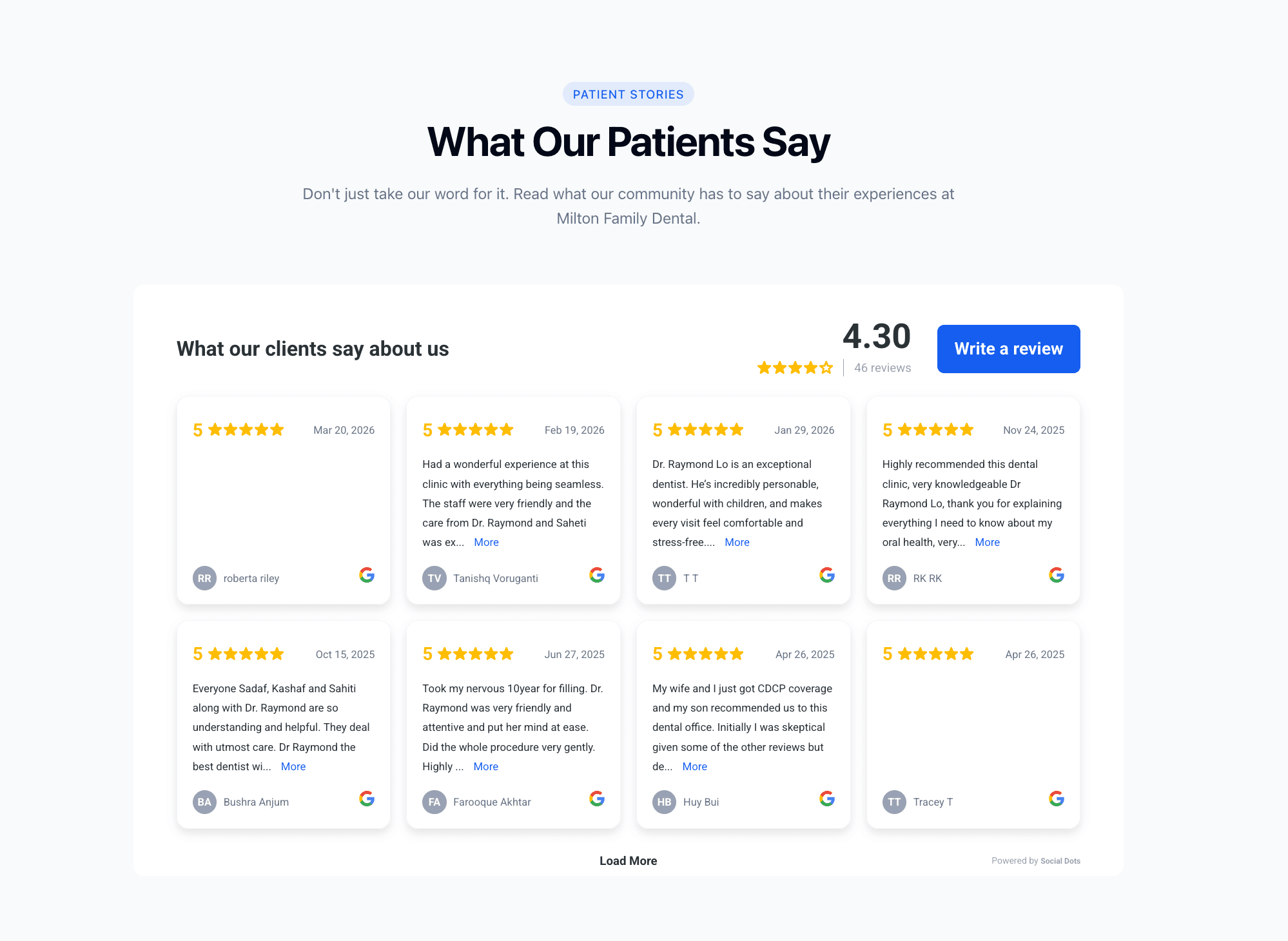 Testimonial from Maria, a Milton Family Dental patient praising the easy online booking